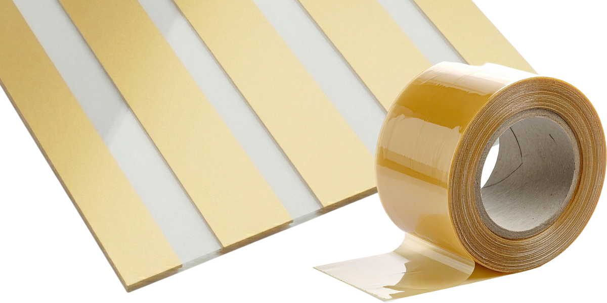 Klebeband in Gold mit transparenten Streifen.