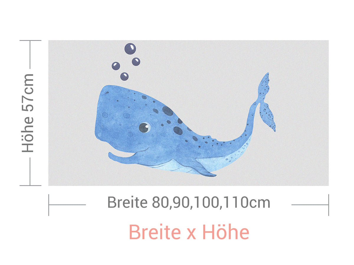 Blauer Wal mit Luftblasen, Größenoptionen 80-110 cm.