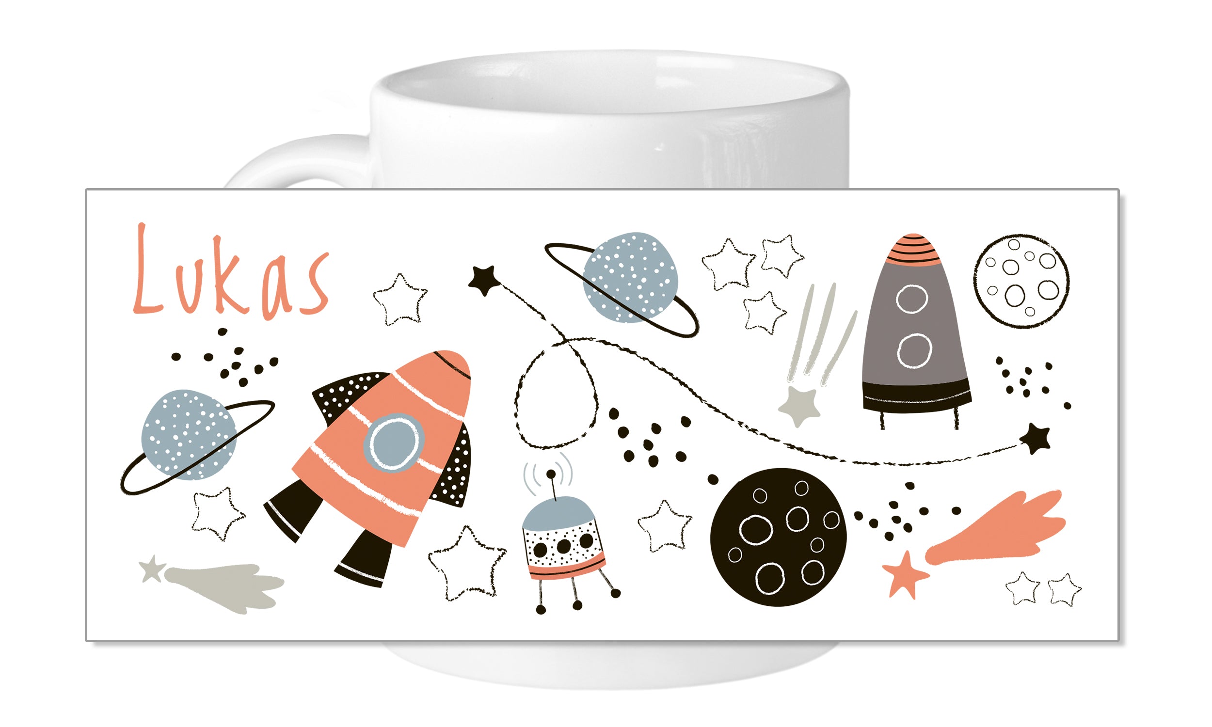 Eigenschaftsbild Tasse Weltraum mit Namen personalisiert