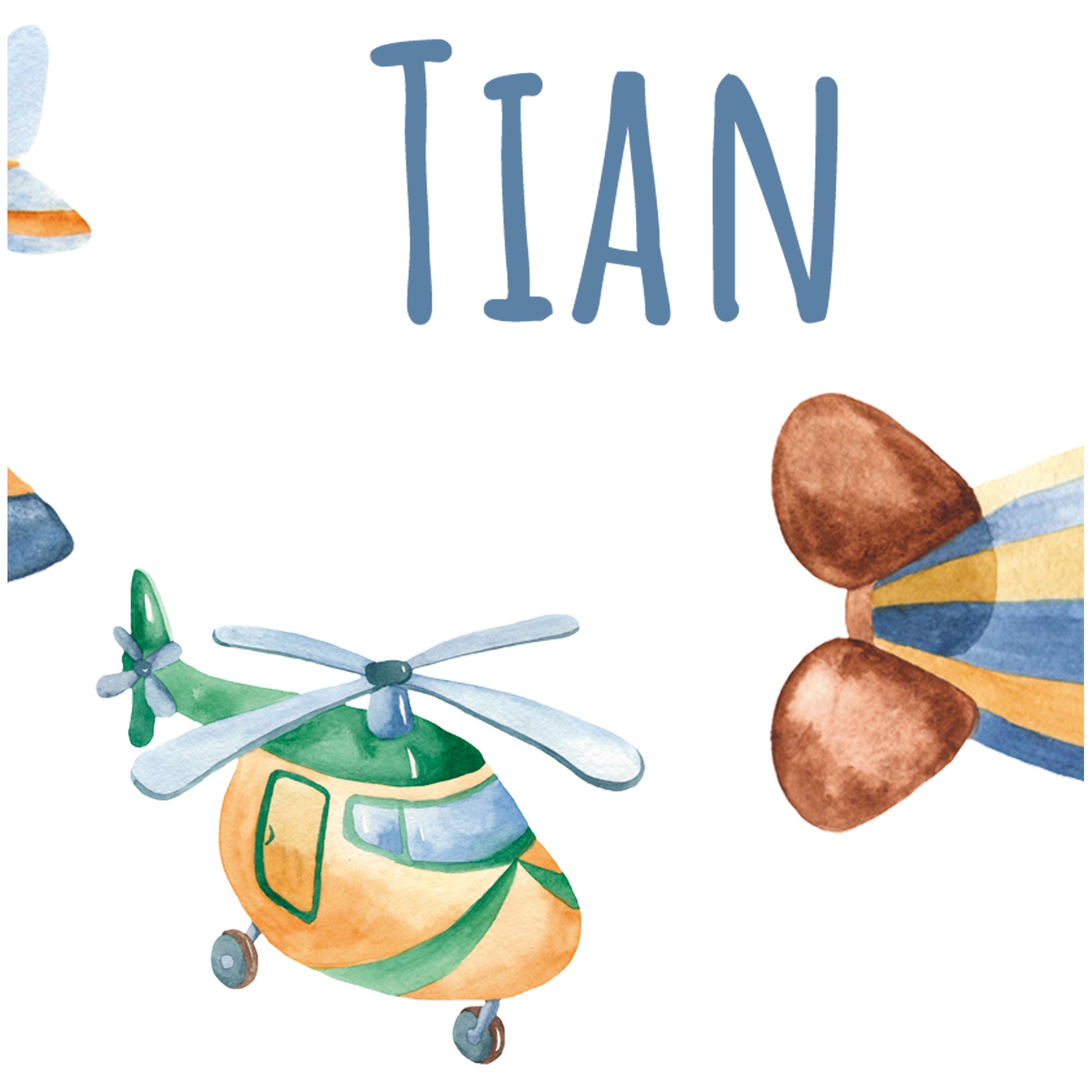 Buntes Wasserfarben-Helikopter-Design in Grün und Orange.