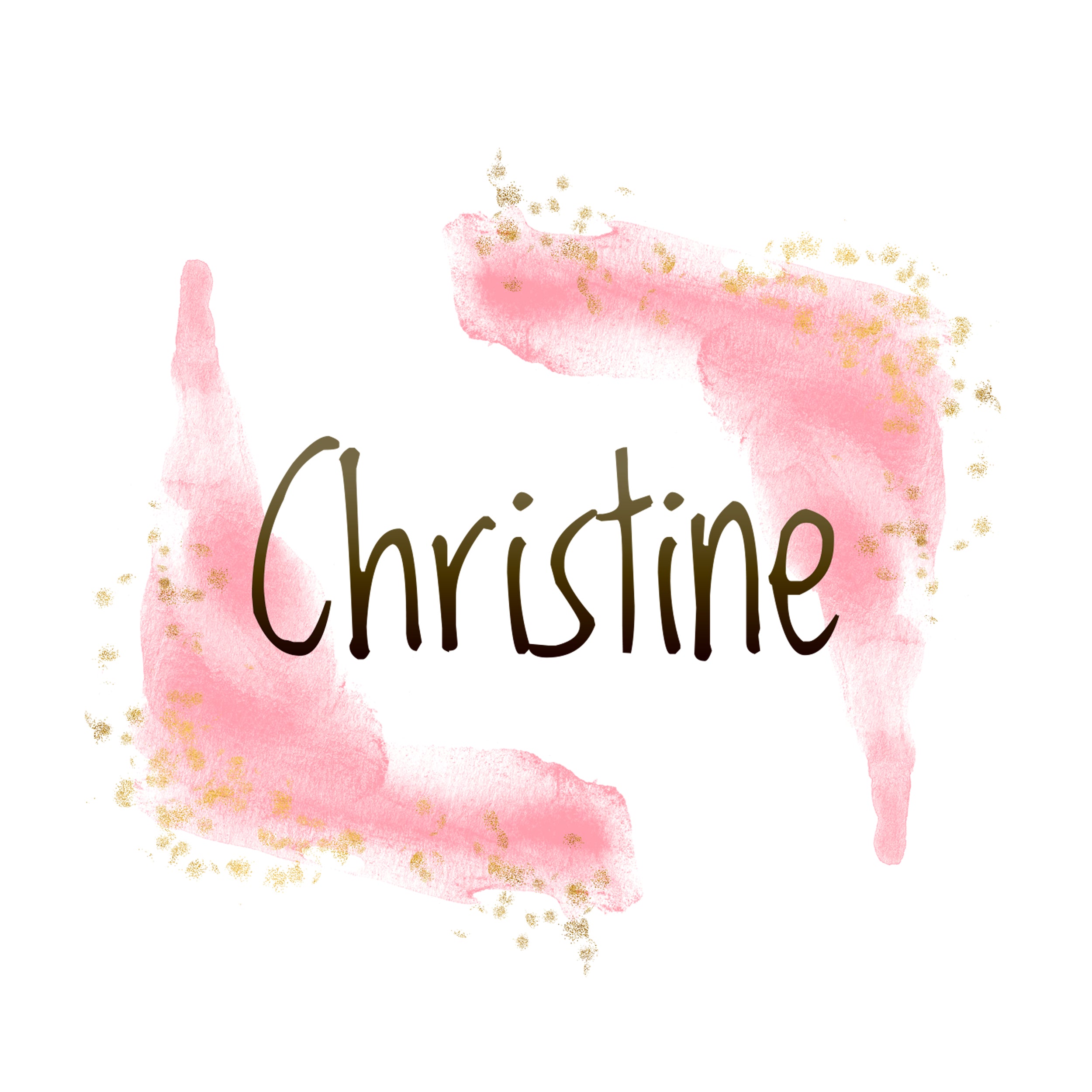 Name "Christine" in schwarzer Schrift auf rosa Aquarellhintergrund.