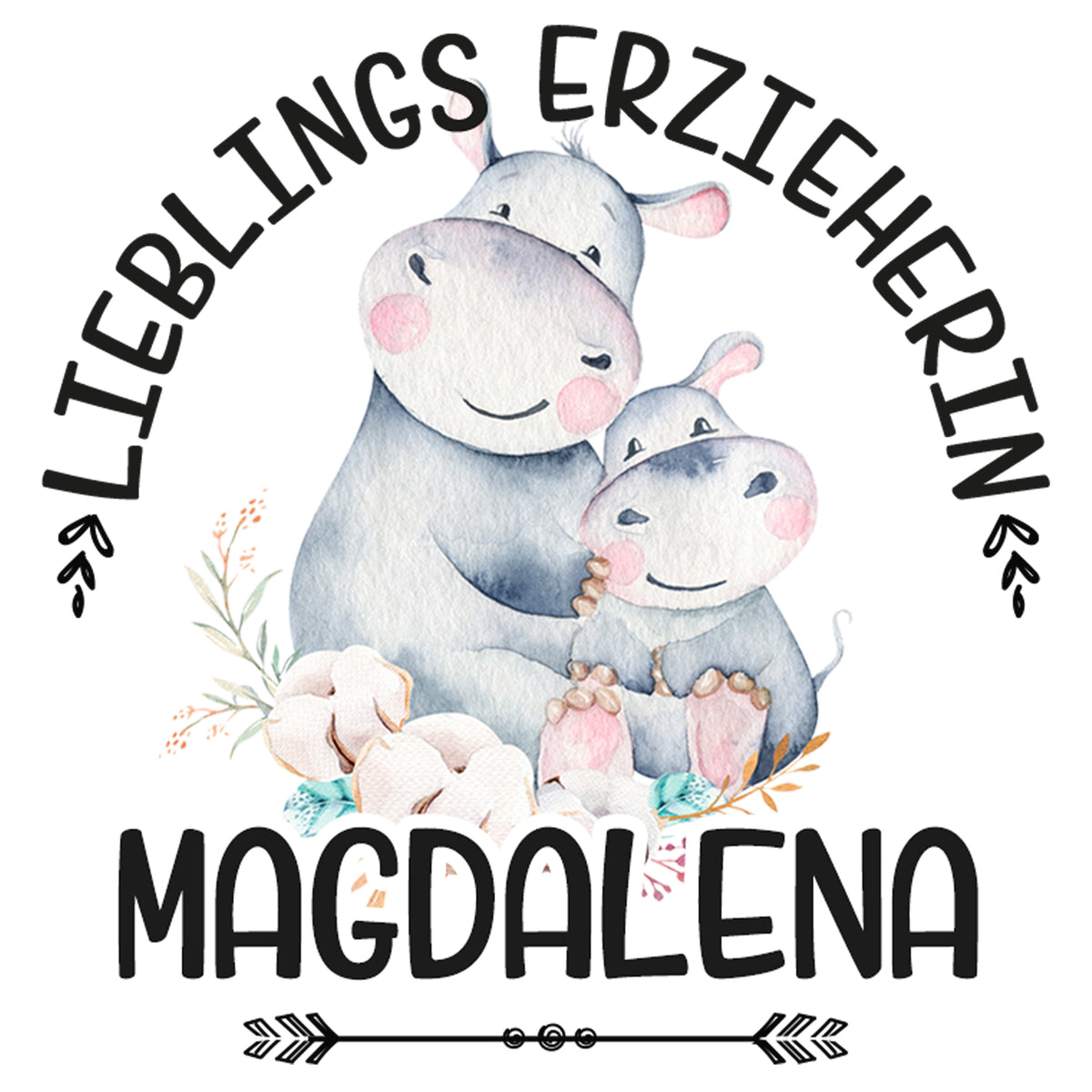 Lieblings-Erzieherin Magdalena mit niedlichen Nilpferden.