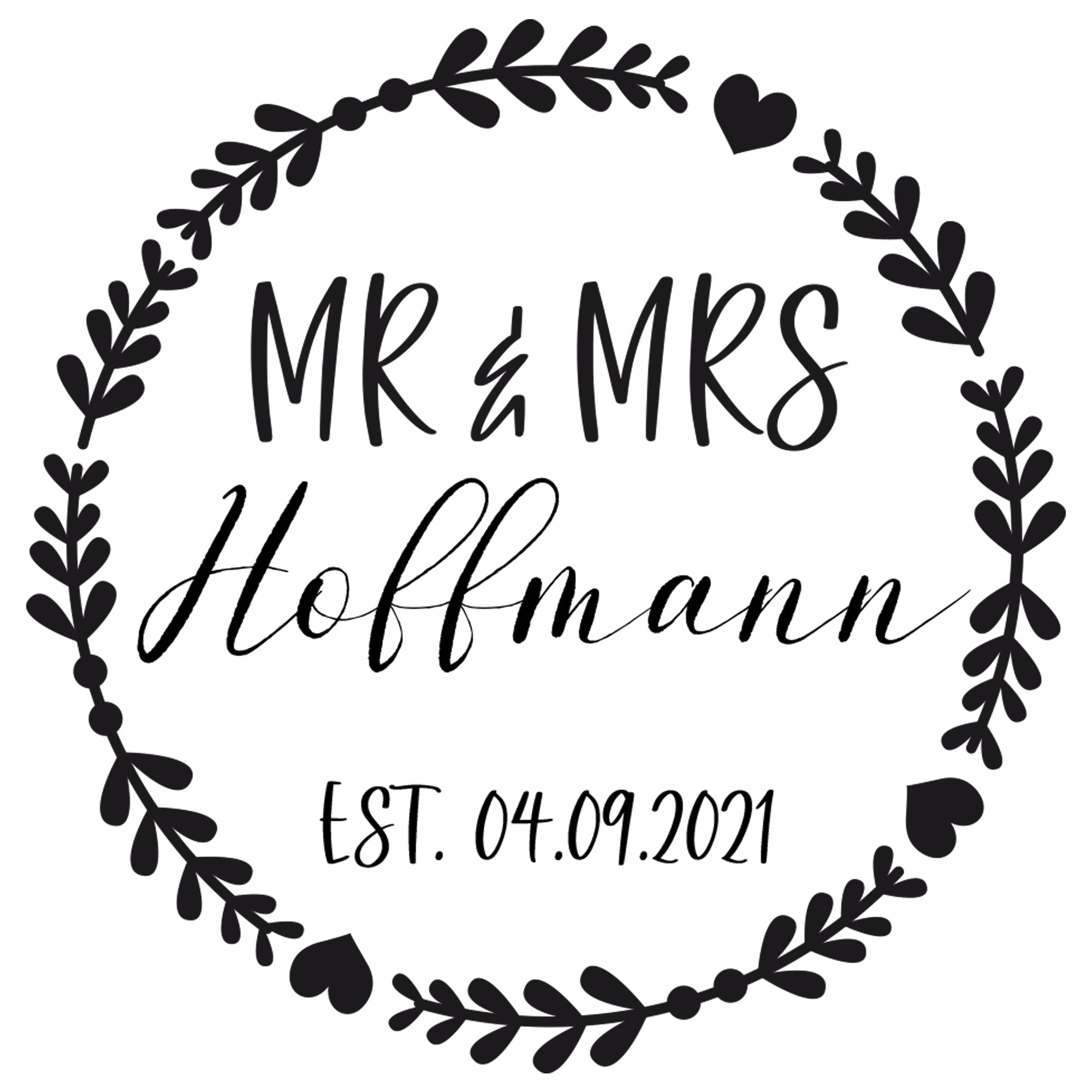 Schwarzes Hochzeitsdesign mit Namen Hoffmann und Datum.