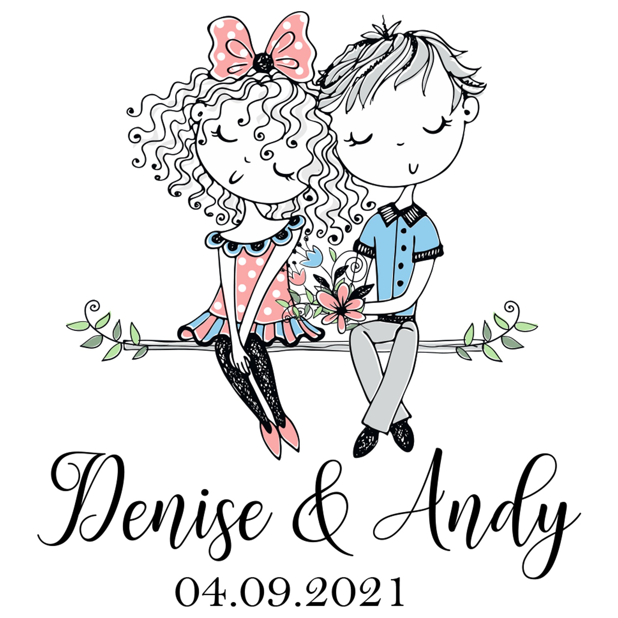 Paar mit Blumen, bunte Kleidung, Datum 04.09.2021.