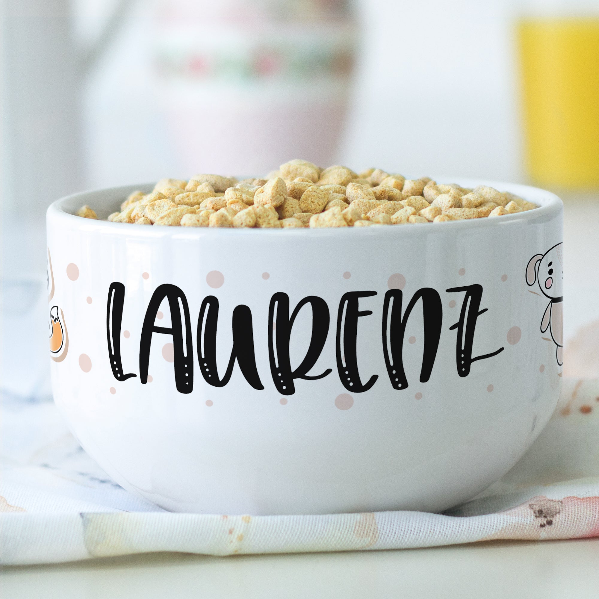 Müslischale mit Tieren und Guten Appetit