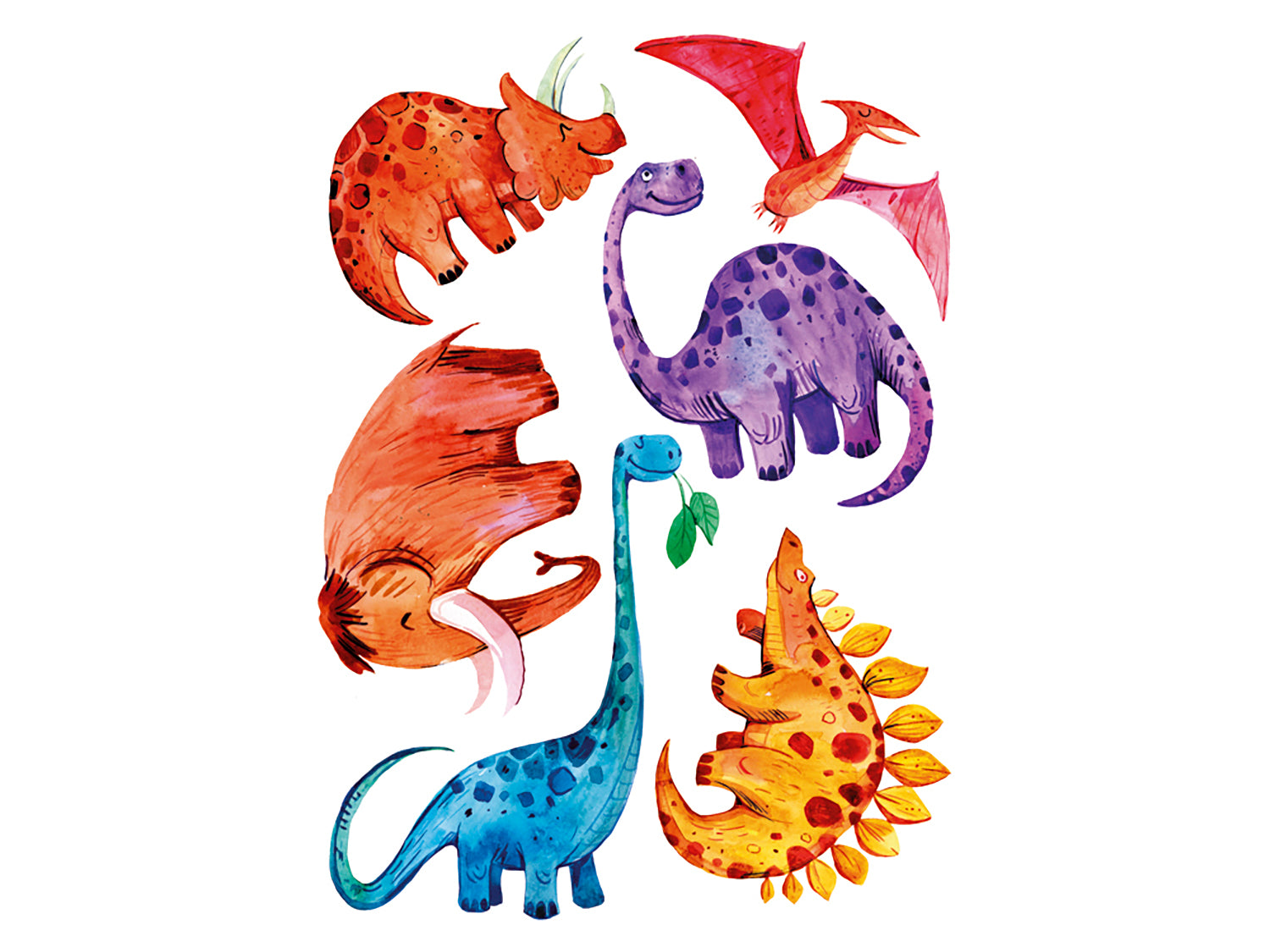 Bunte Dinosaurier in verschiedenen Farben und Formen.