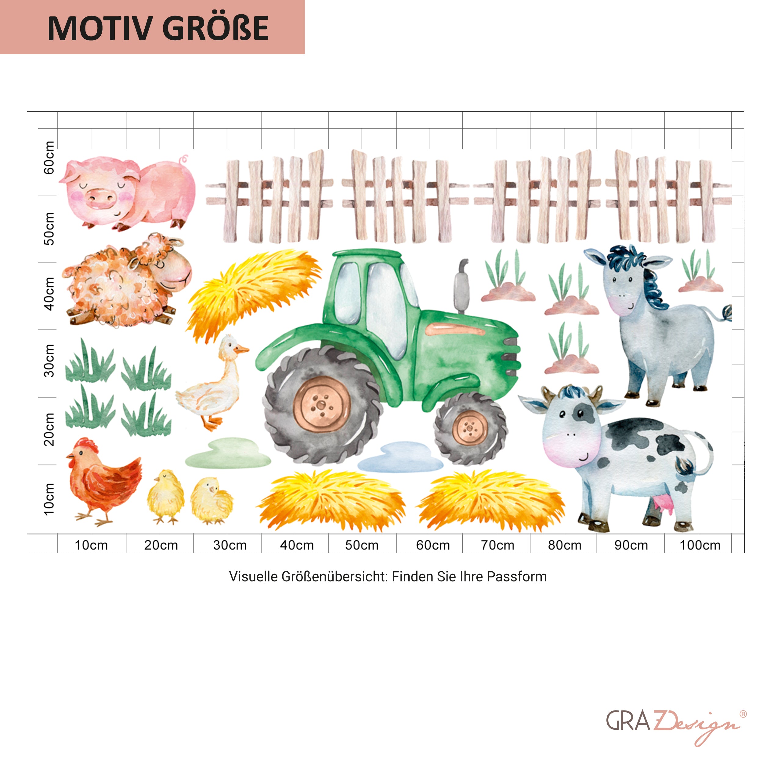 Grüner Traktor, Tiere, Heuballen, ländliche Szene.