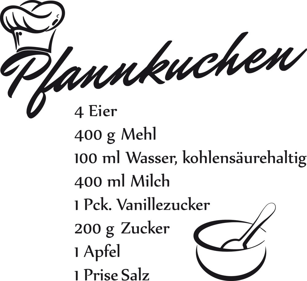 Pfannkuchen Rezept mit Zutatenliste in Schwarz.