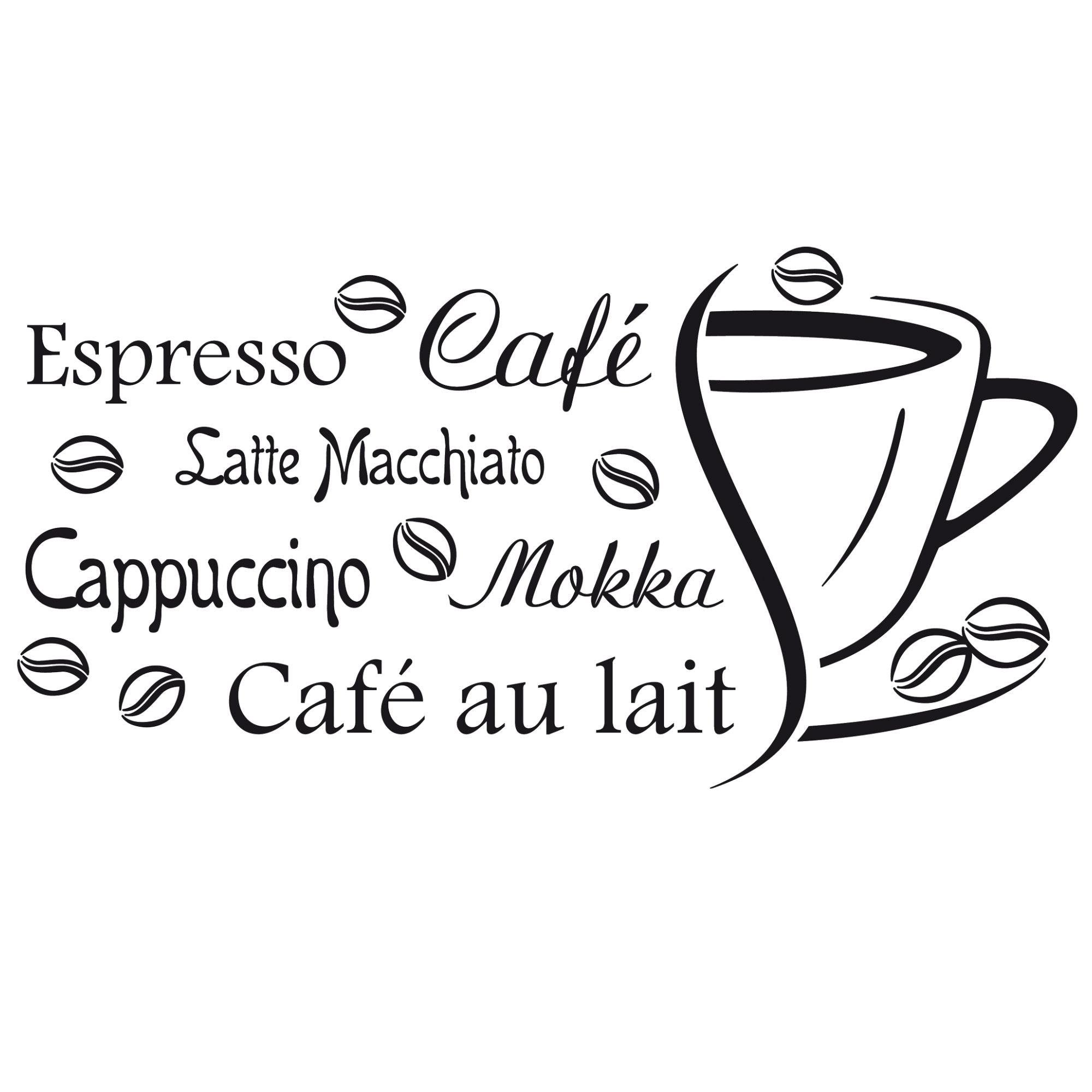 Kaffeetassen-Illustration mit verschiedenen Kaffeearten in Schwarz.