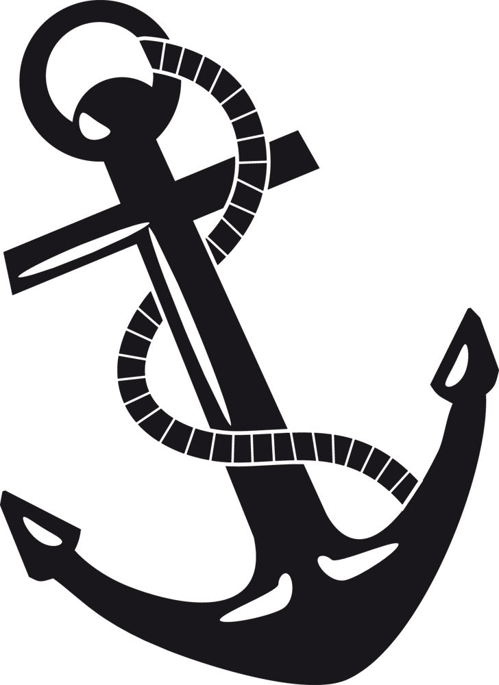 Schwarzer Anker mit Schnur und Kreuzsymbol.
