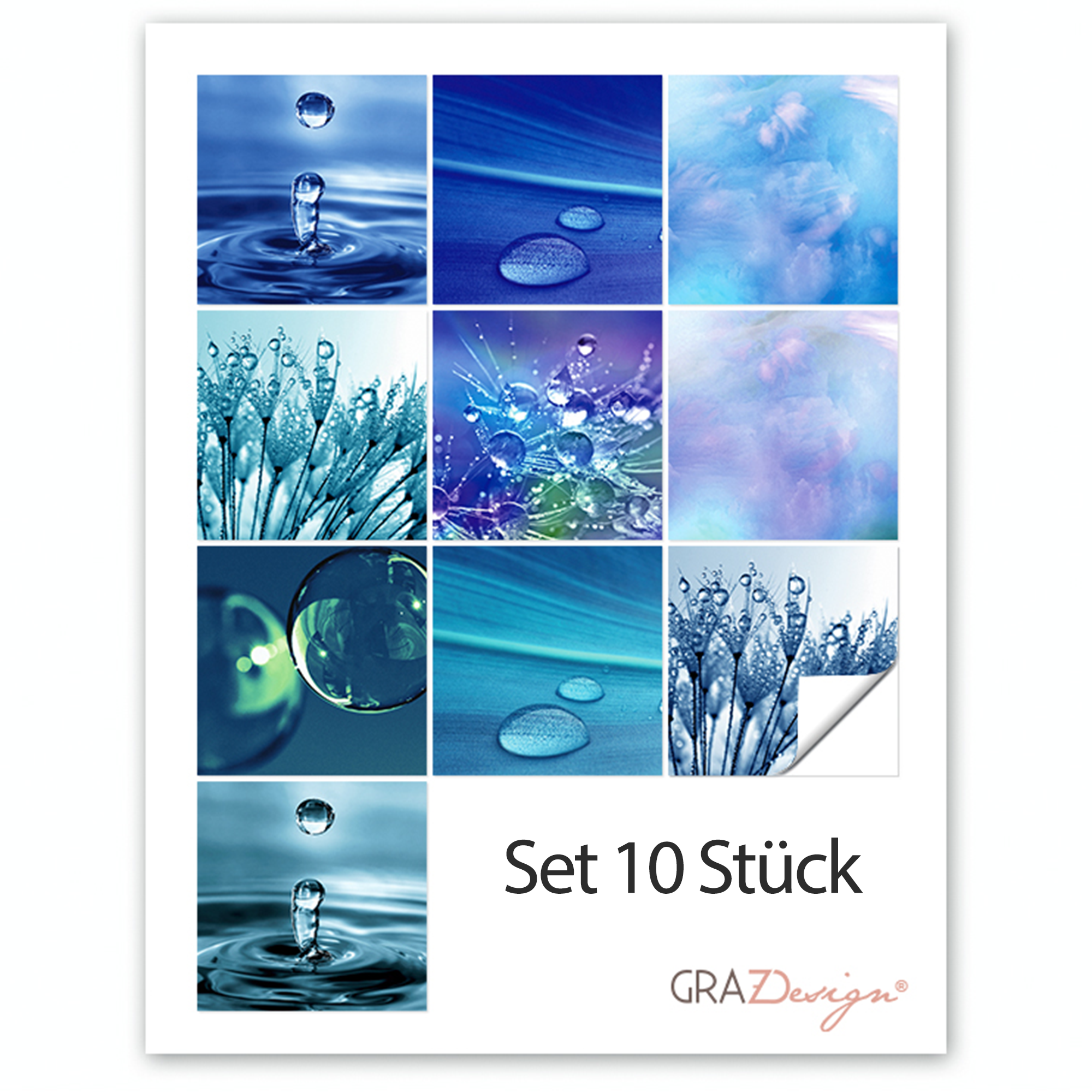 Set mit 10 blauen Wasser-Motiven und Tropfen.