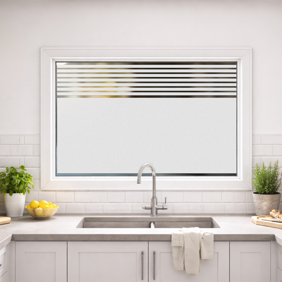 Streifen Fensterfolie auf Glasfläche