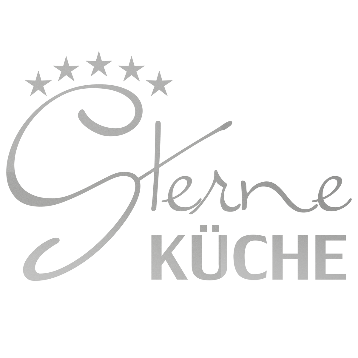 Sterne Küche in eleganter, grauer Schrift mit Sternen.