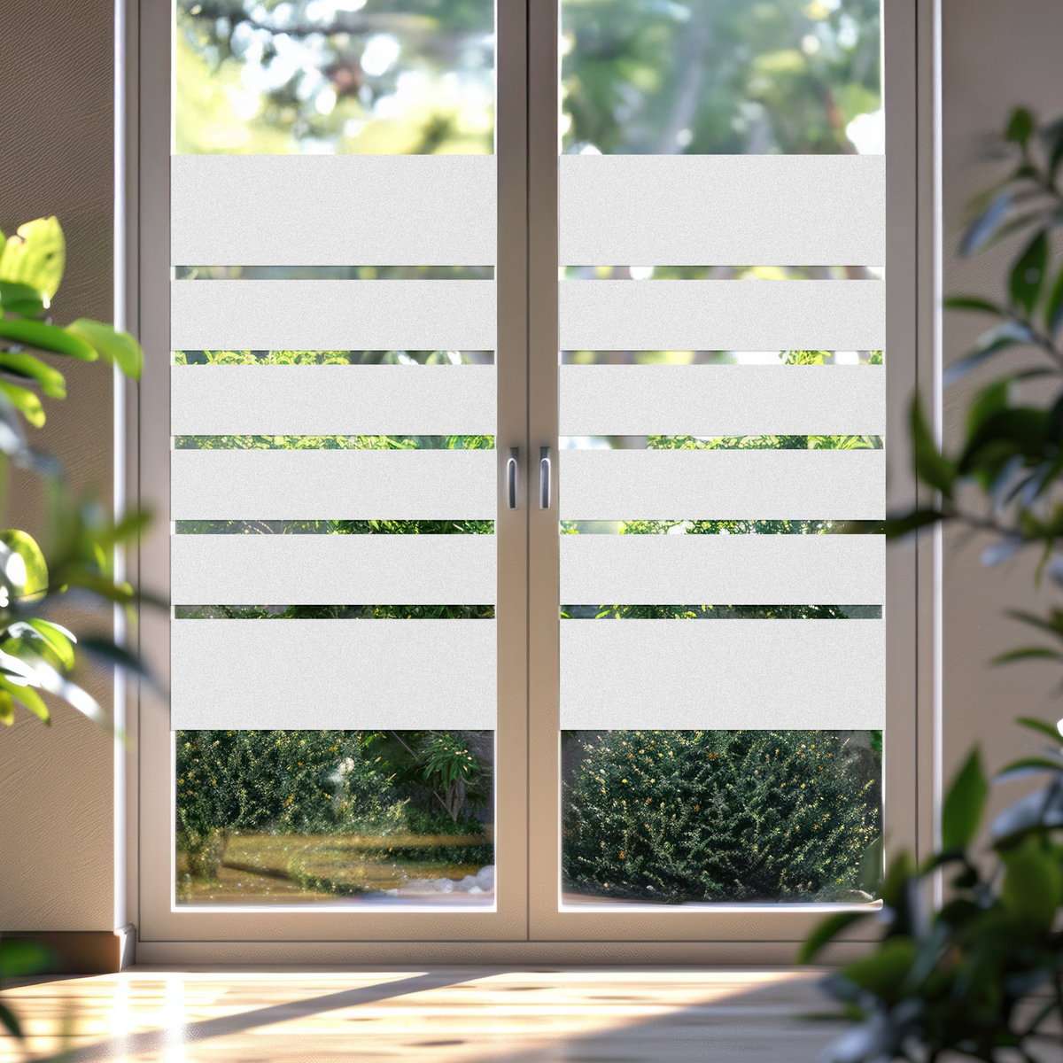 Fensterfolie Streifen auf Wohnraumfenster