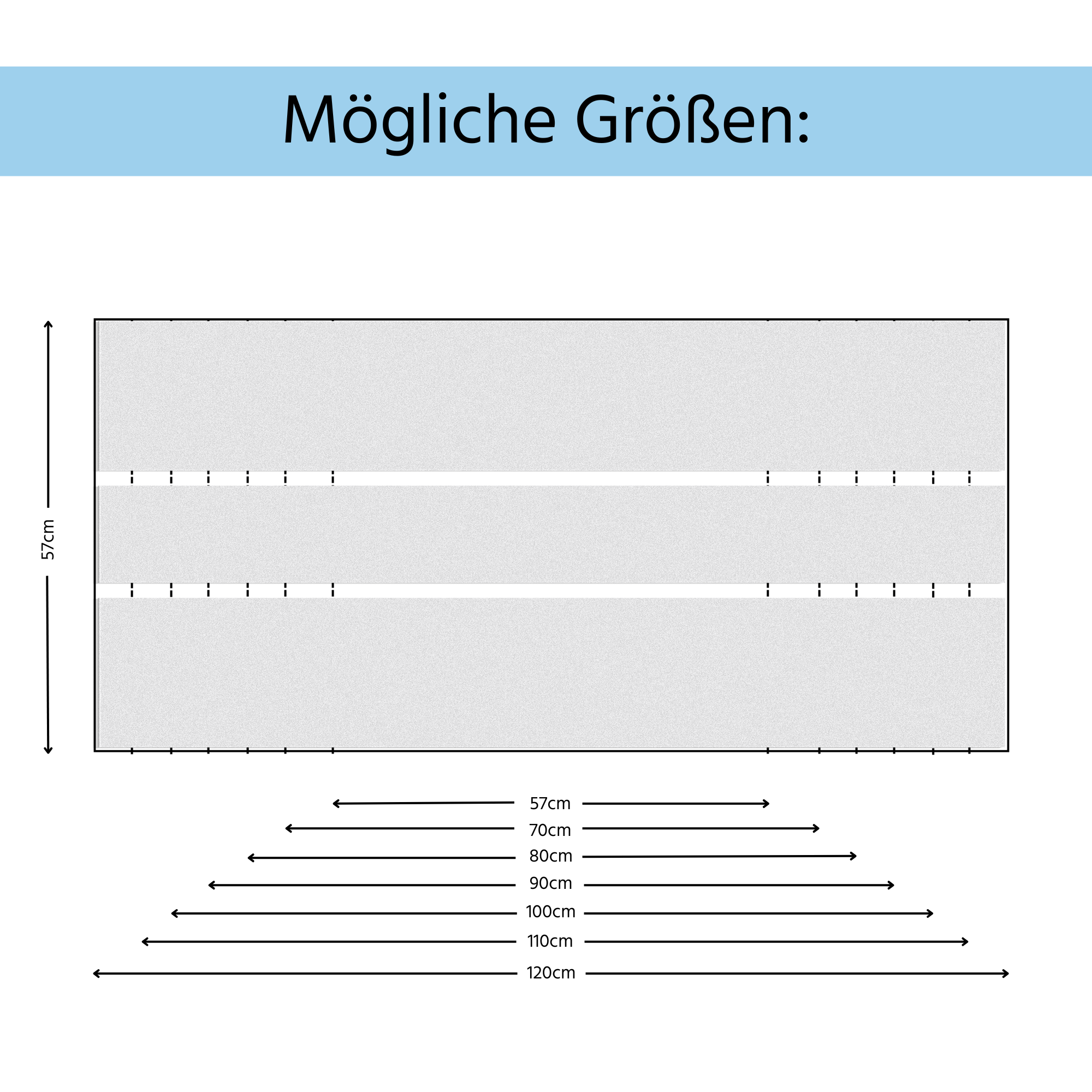 Maßstabsgerechte Darstellung möglicher Größen in Grau.