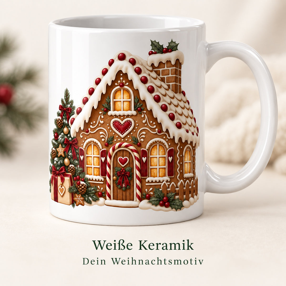 Personalisierte Weihnachtstasse mit Name – Lebkuchenhaus – Ansicht 4