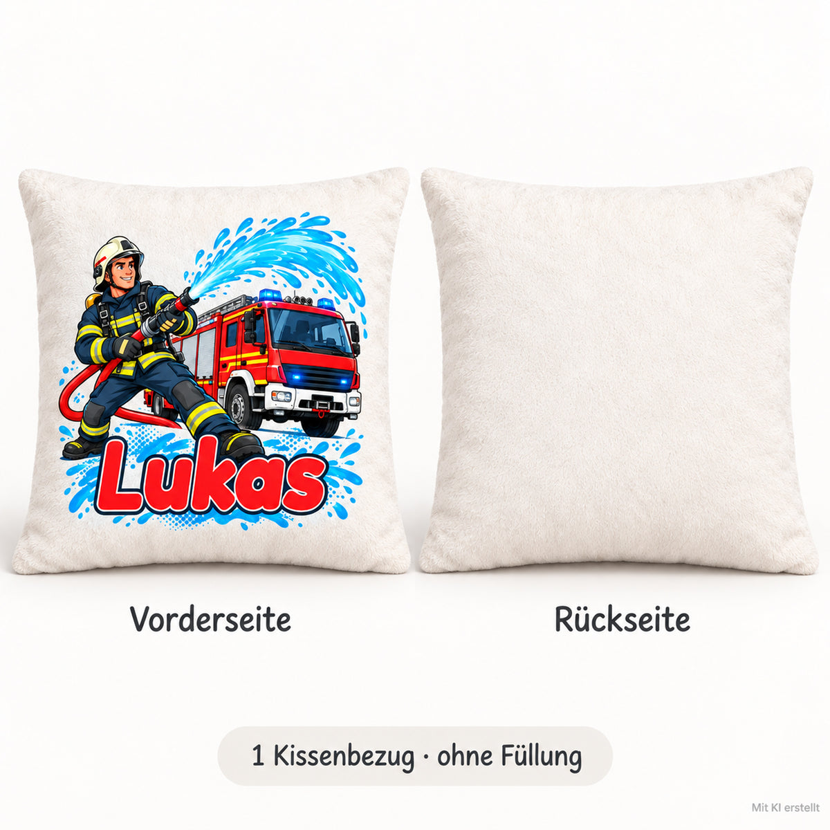 Comic-Einsatz: Vorder- und Rückseite eines Kissenbezugs.