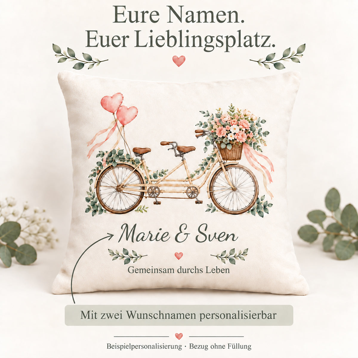 Personalisierung des Tandem-Kissenbezugs mit Marie & Sven.