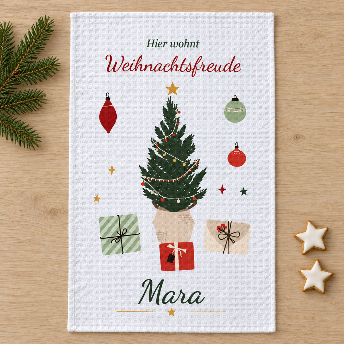 Geschirrtuch Weihnachtsbaum mit Namen – Weihnachten – grobes Waffelgewebe, Bild 2
