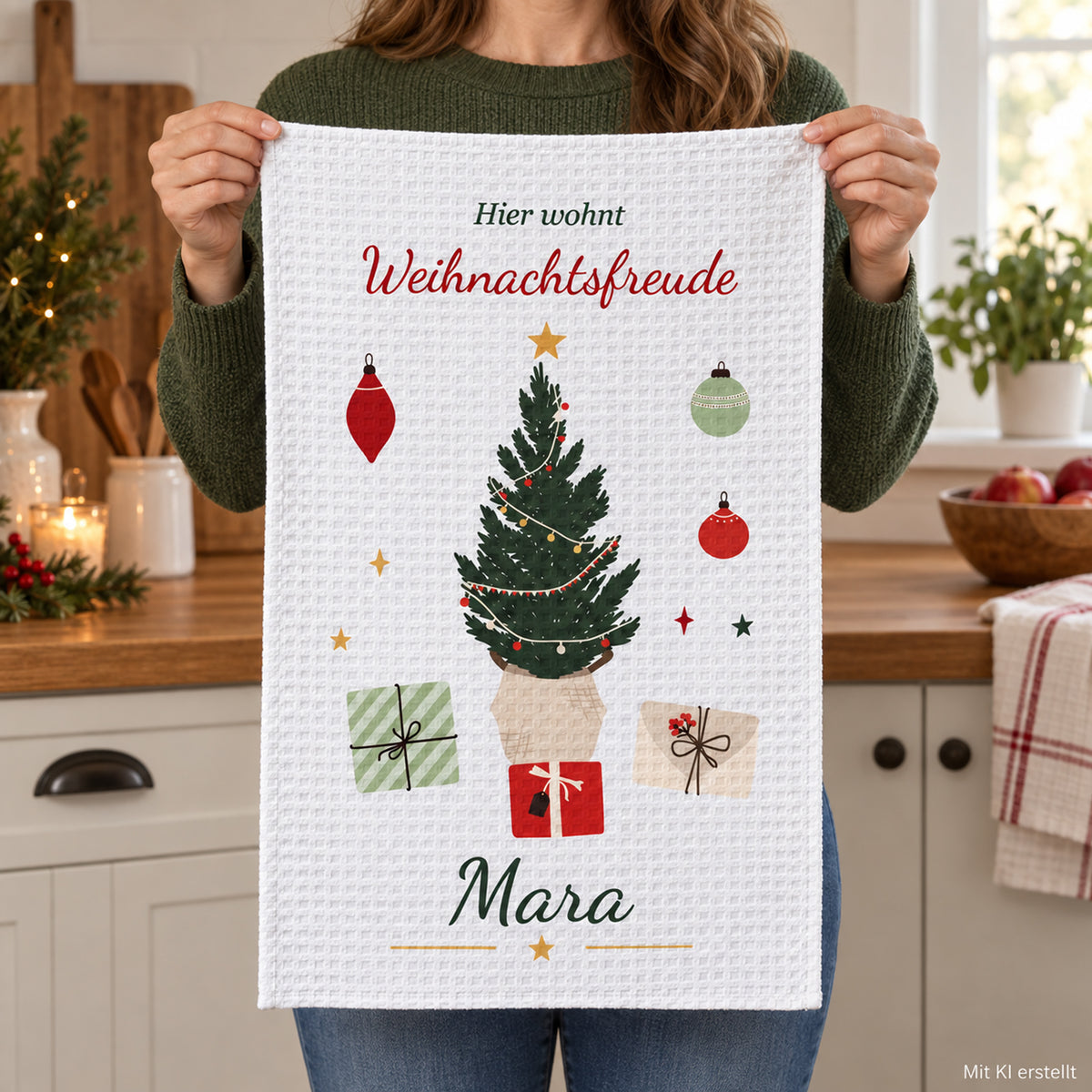 Geschirrtuch Weihnachtsbaum mit Namen – Weihnachten – grobes Waffelgewebe, Bild 7