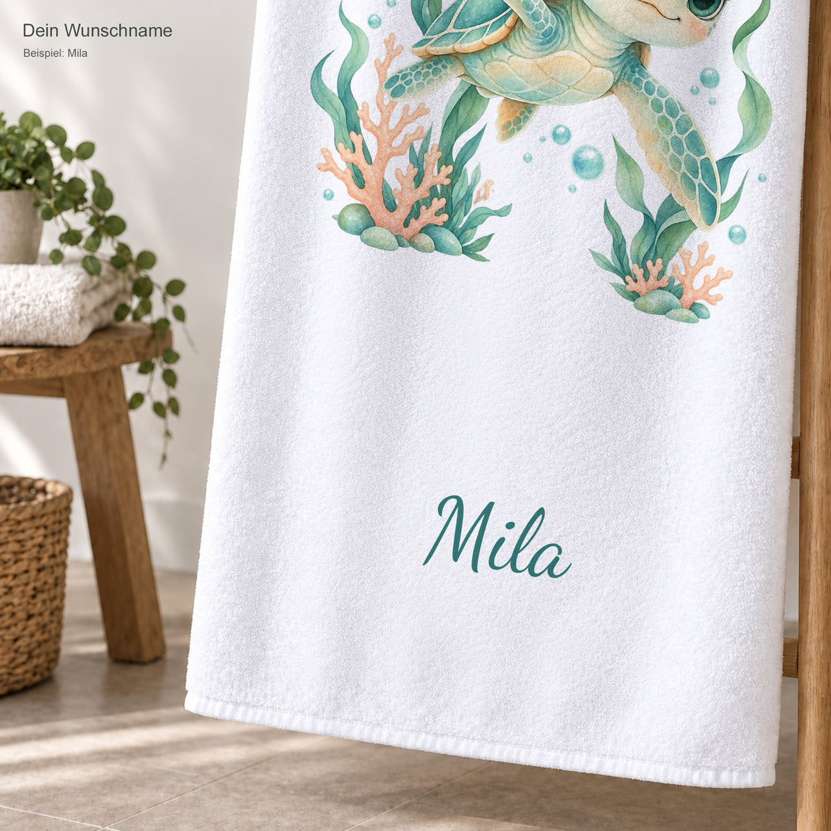 Personalisiertes Schildkröten-Handtuch Kleine Meeresfreundin – personalisierung