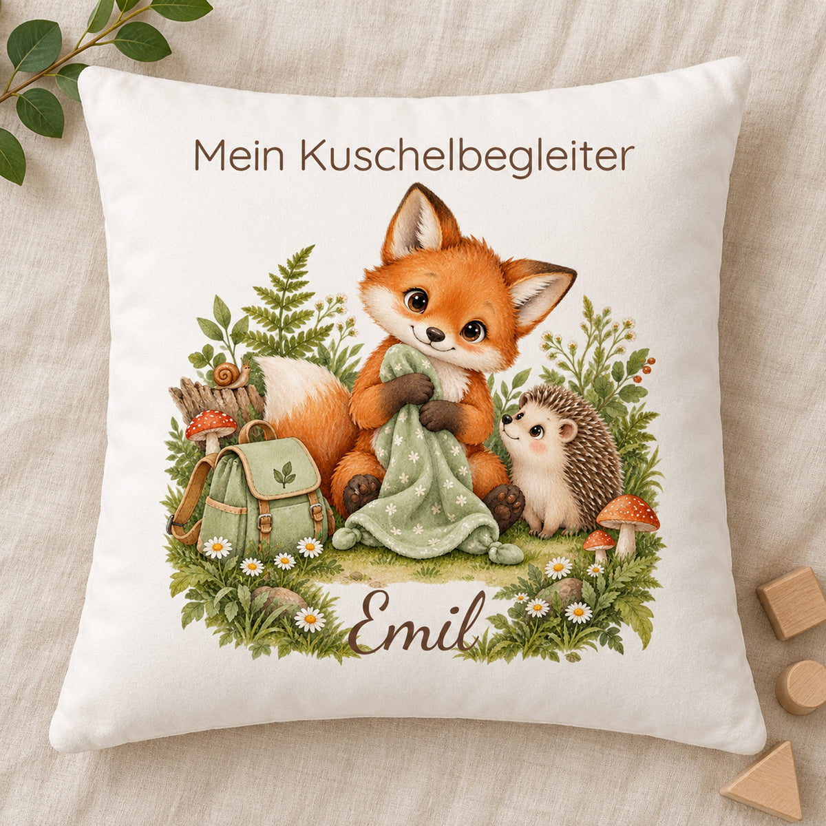 Personalisierter Fuchs-Kissenbezug mit Mein Kuschelbegleiter – Ansicht 2