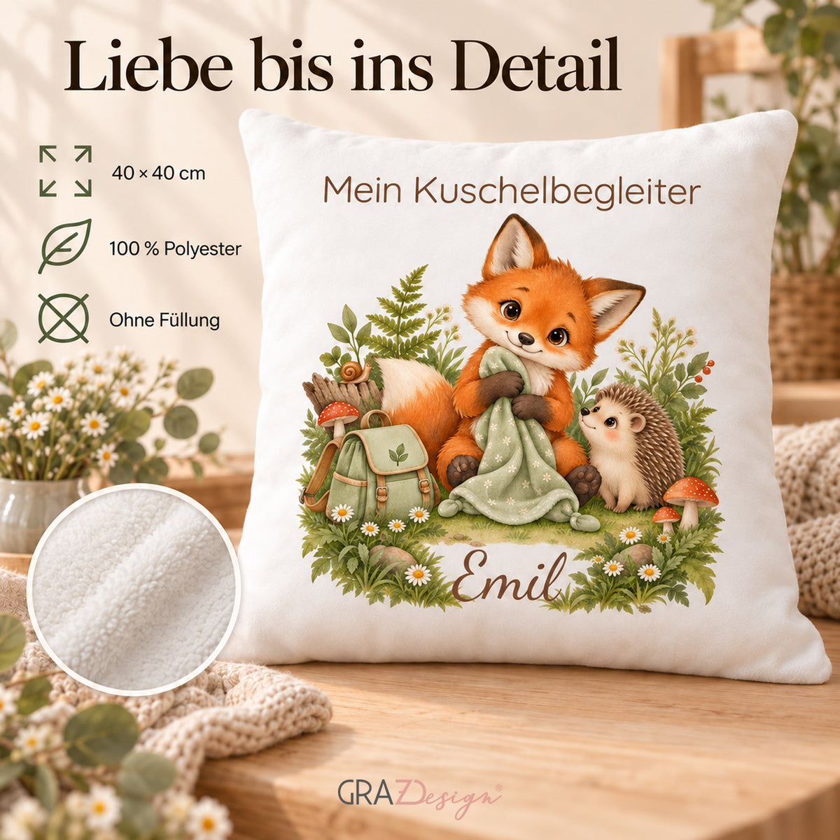 Personalisierter Fuchs-Kissenbezug mit Mein Kuschelbegleiter – Ansicht 4