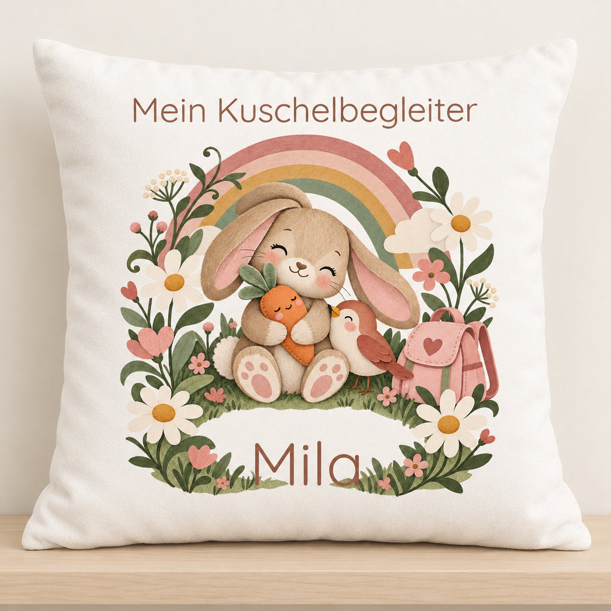 Personalisierter Hase-Kissenbezug mit Mein Kuschelbegleiter – Ansicht 1