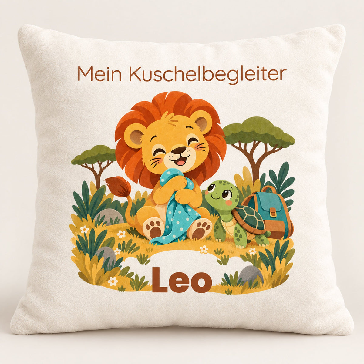 Personalisierter Löwe-Kissenbezug mit Mein Kuschelbegleiter – Ansicht 1