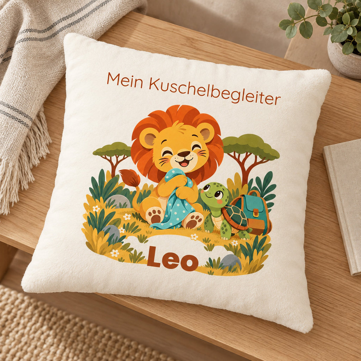 Personalisierter Löwe-Kissenbezug mit Mein Kuschelbegleiter – Ansicht 2
