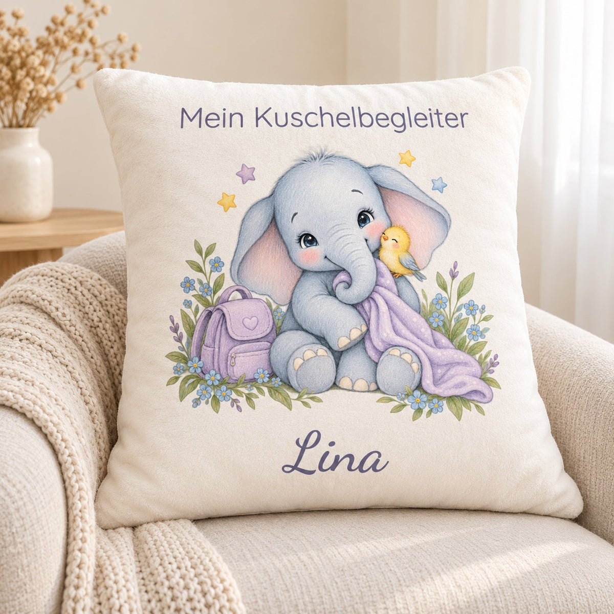 Personalisierter Elefant-Kissenbezug mit Mein Kuschelbegleiter – Ansicht 3