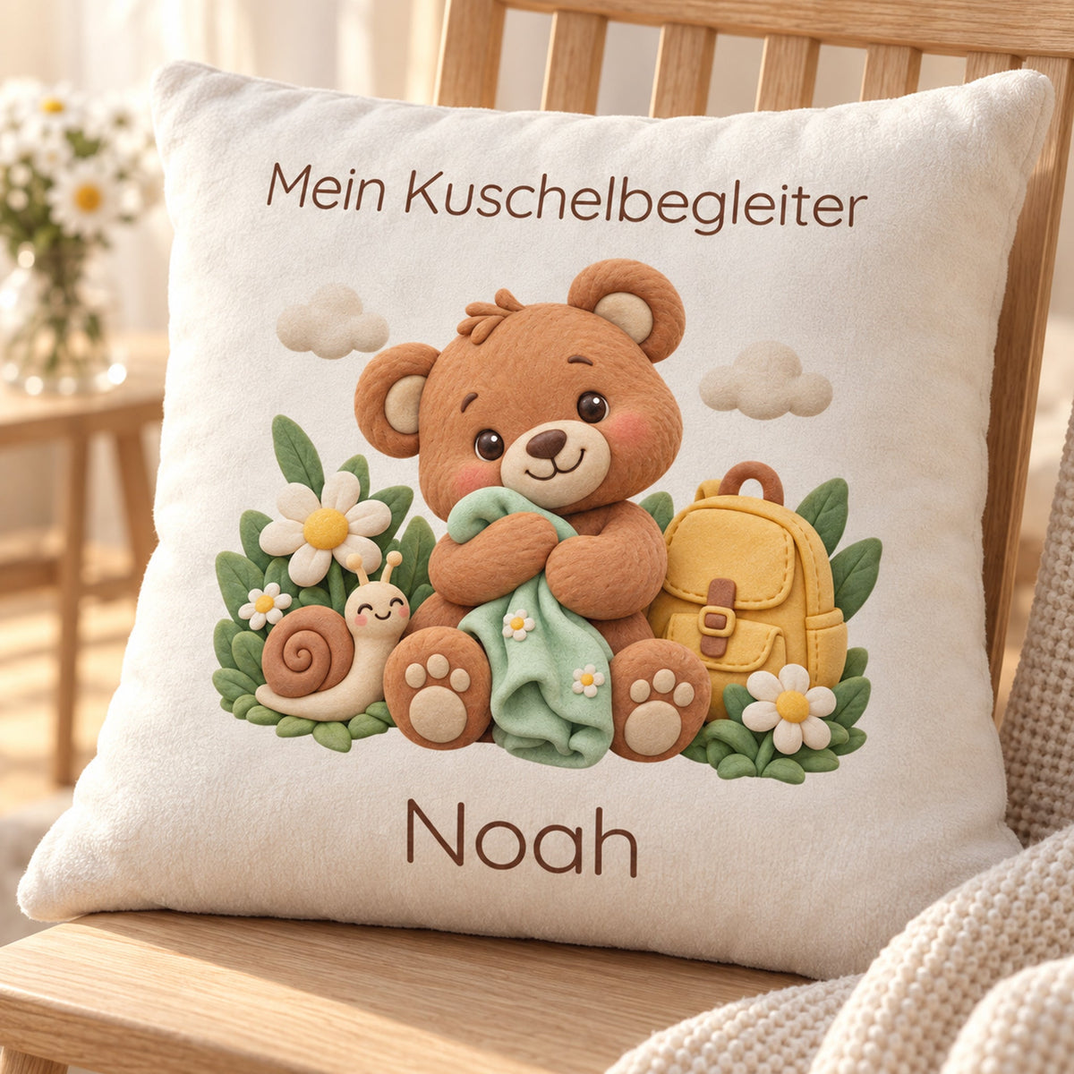 Personalisierter Bär-Kissenbezug mit Mein Kuschelbegleiter – Ansicht 3