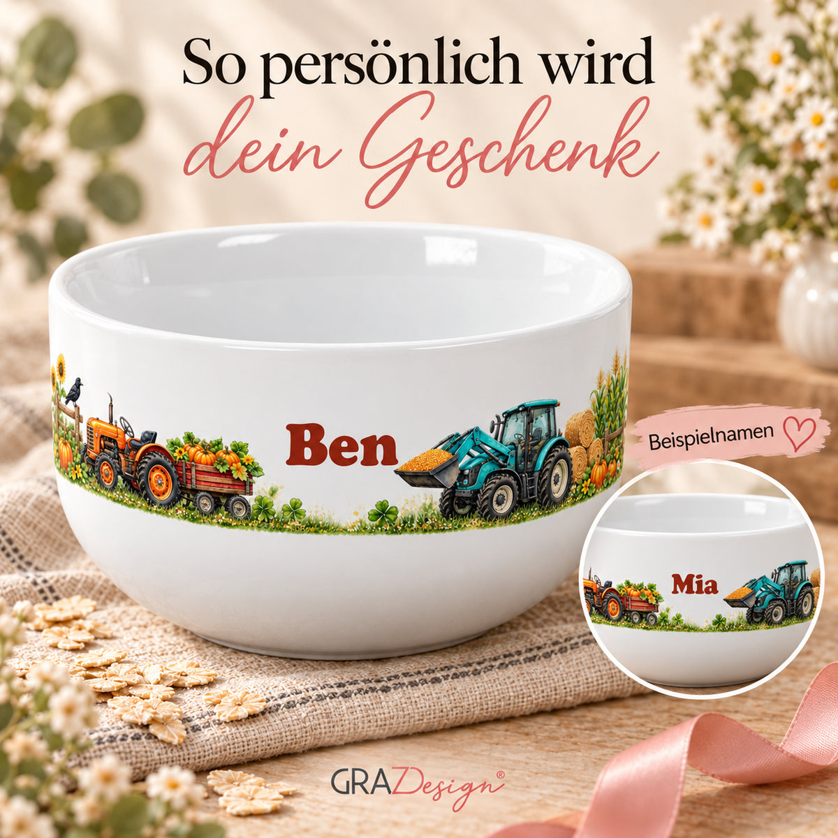 Personalisierte Müslischale Traktor – Ernteabenteuer – Ansicht 5