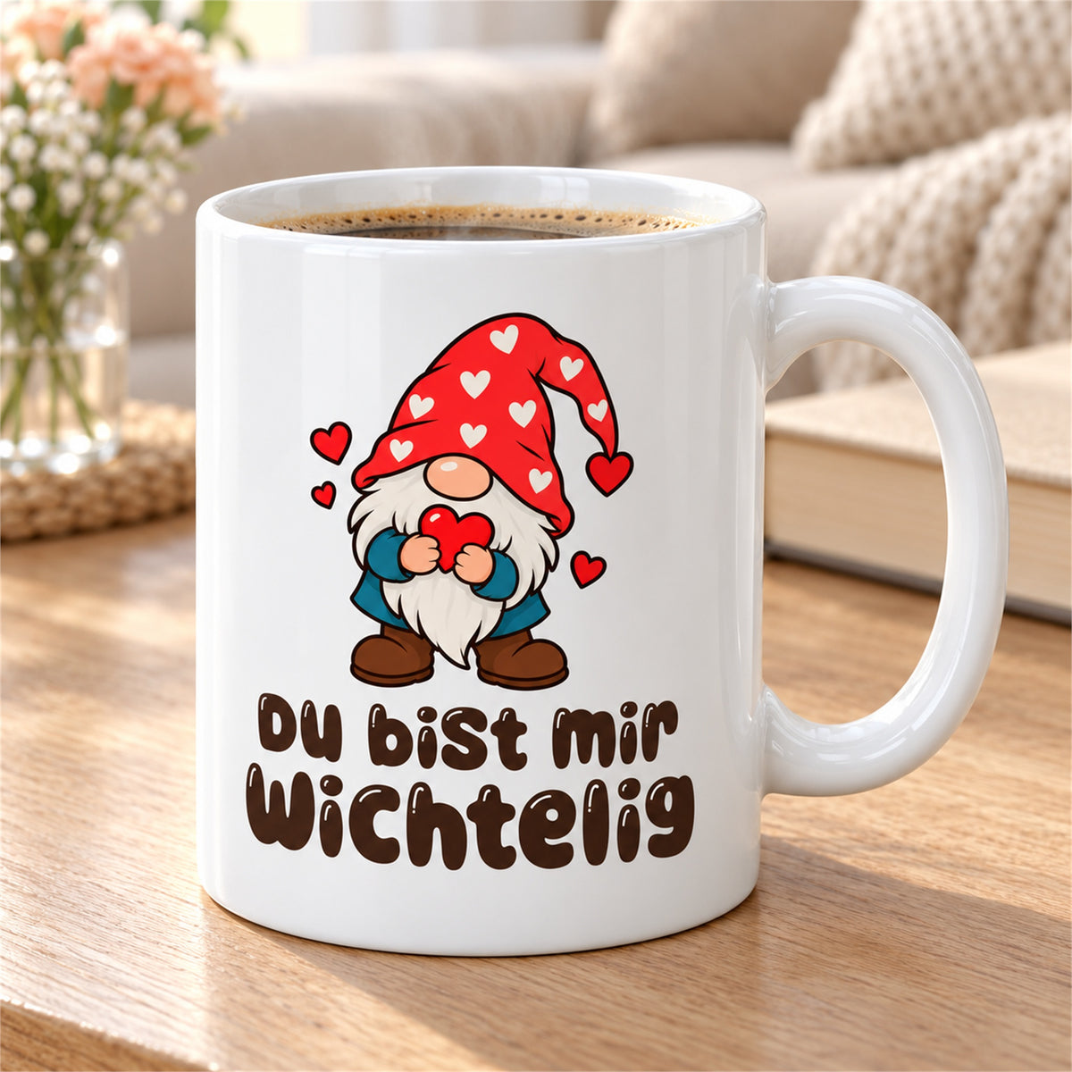 Weiße Wichteltasse mit dem Spruch „Du bist mir wichtelig“ – Ansicht 8