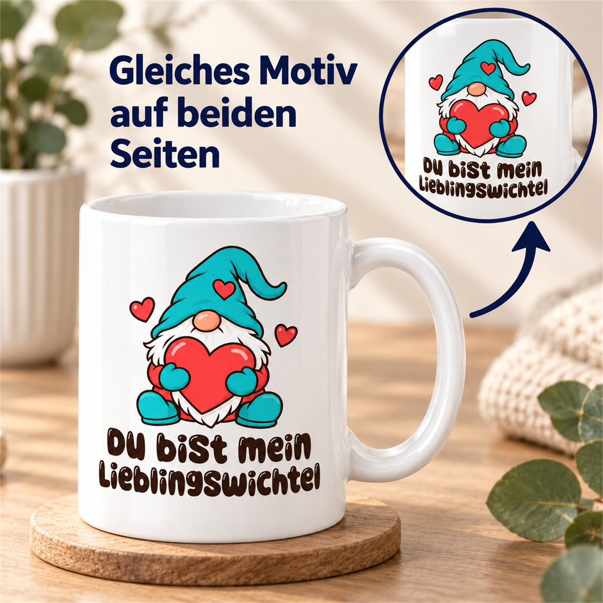 Weiße Wichteltasse mit dem Spruch „Du bist mein Lieblingswichtel“ – Ansicht 6