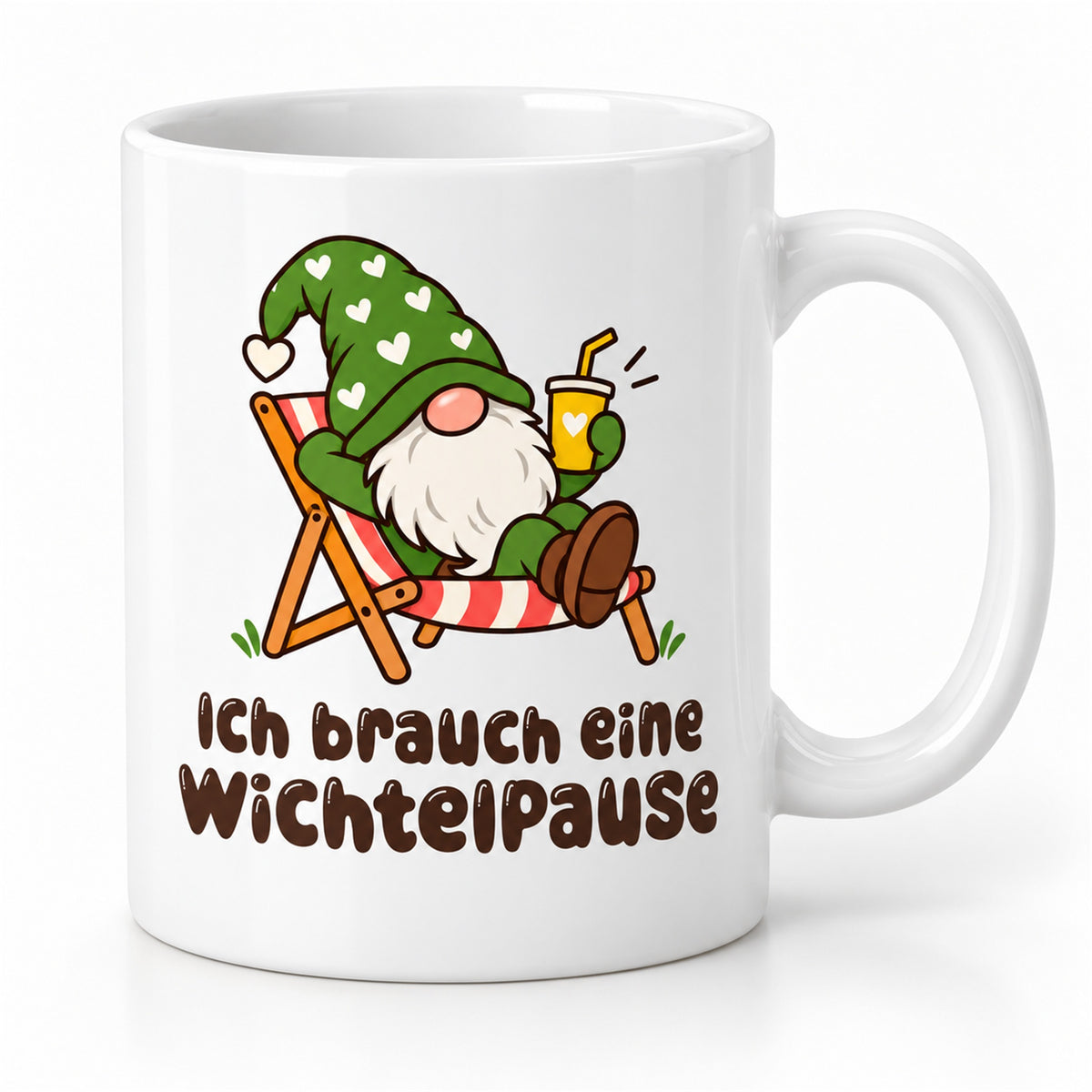 Weiße Wichteltasse mit dem Spruch „Ich brauch eine Wichtelpause“ – Ansicht 1