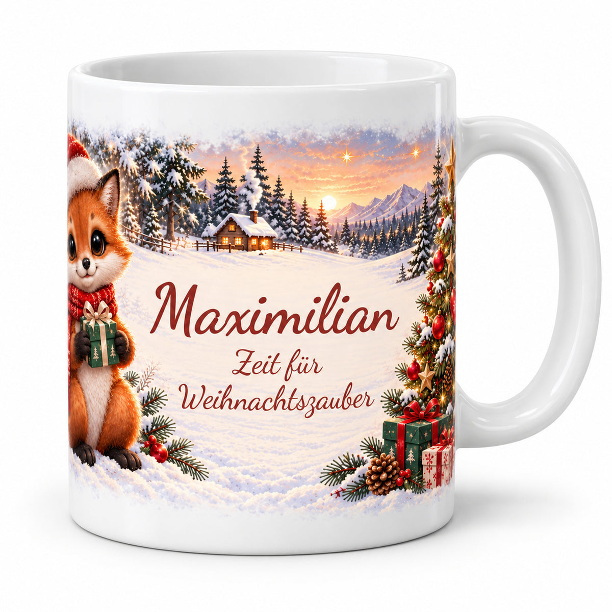 Weihnachtstasse Fuchs mit Namen – Keramik, 330 ml – 01-hero
