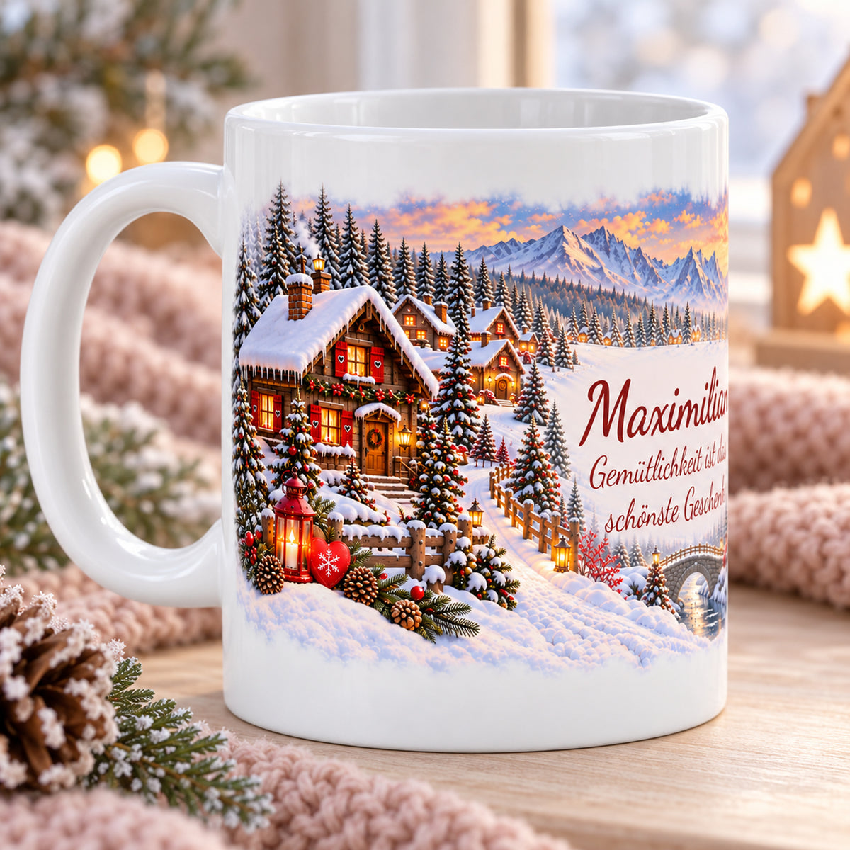 Weihnachtstasse Weihnachtsdorf mit Namen – Keramik, 330 ml – 02-reverse-view
