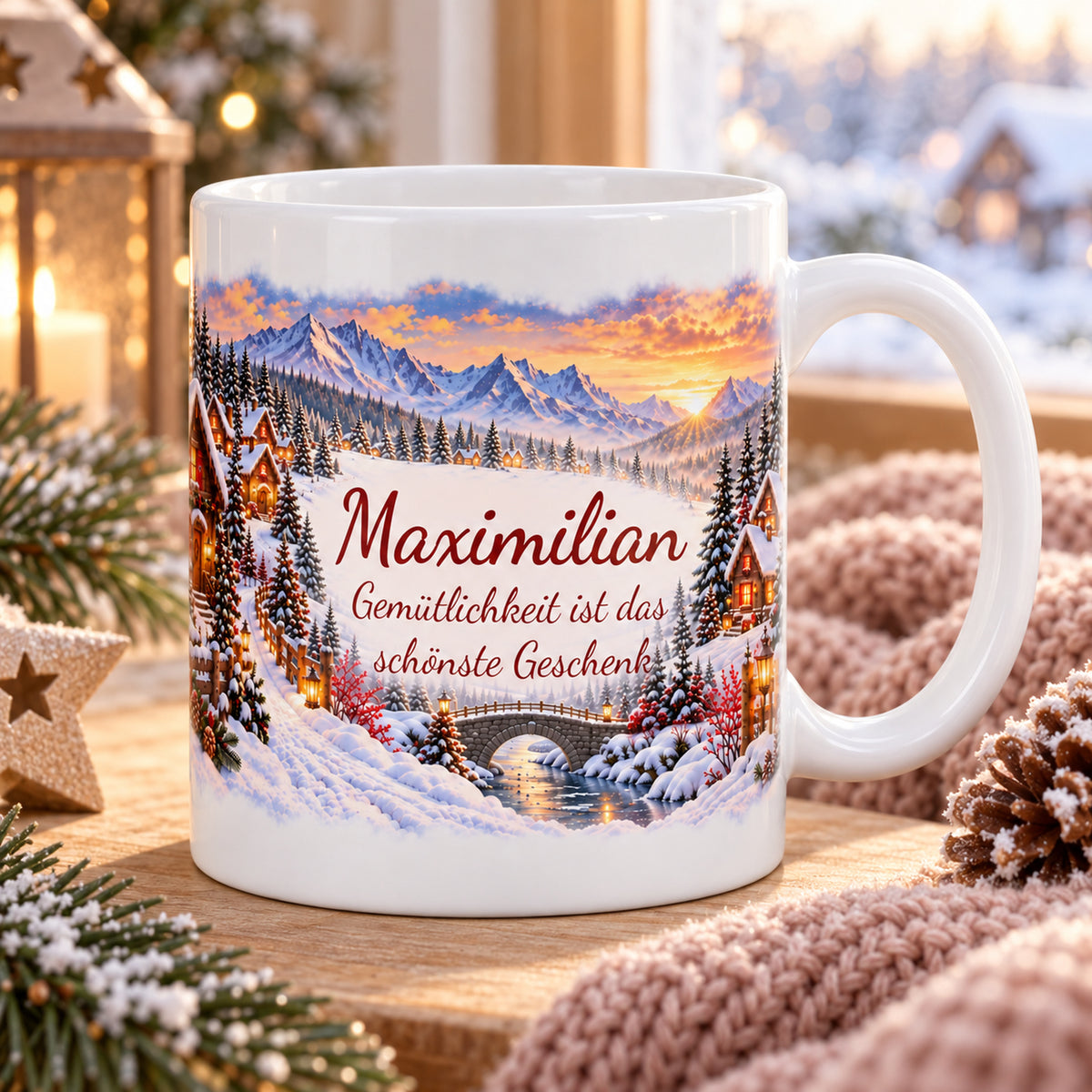 Weihnachtstasse Weihnachtsdorf mit Namen – Keramik, 330 ml – 08-lifestyle