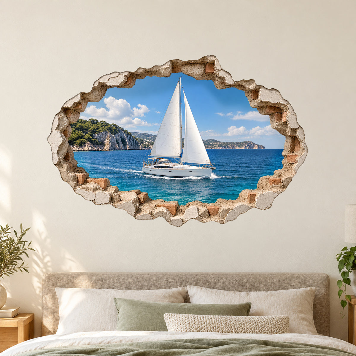 Wandtattoo Segelboot mit Wanddurchbruch-Effekt – Ansicht 7