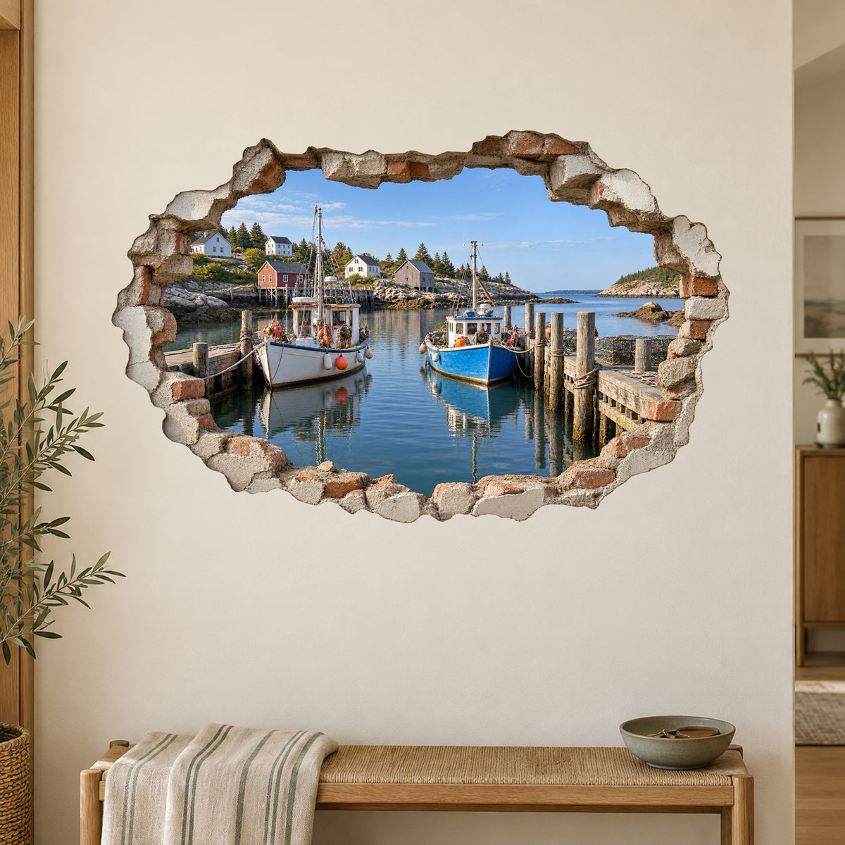Wandtattoo Fischereihafen mit Wanddurchbruch-Effekt – Ansicht 2