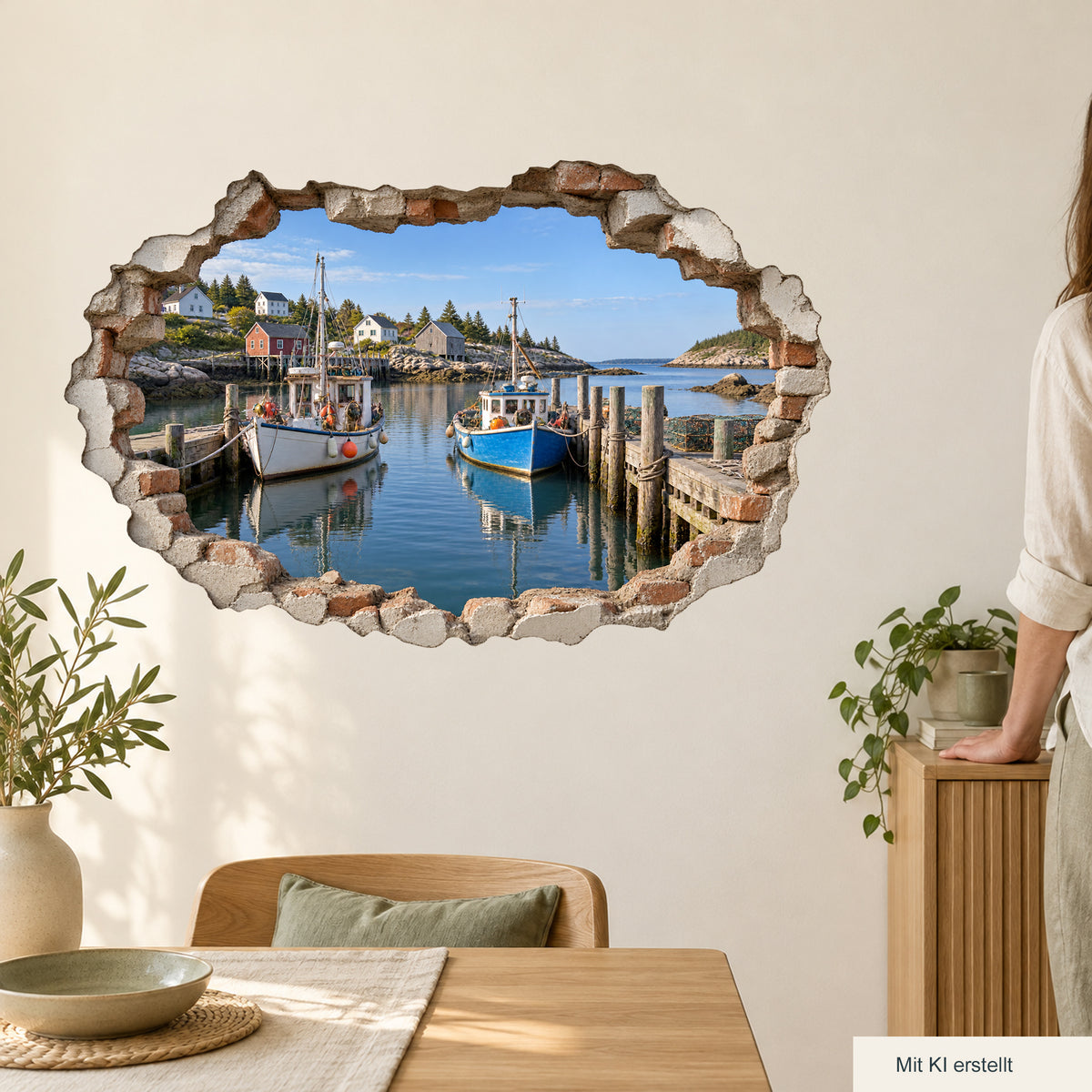 Wandtattoo Fischereihafen mit Wanddurchbruch-Effekt – Ansicht 8