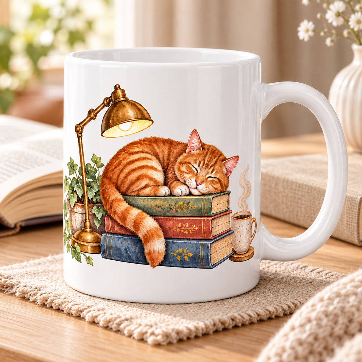 Lesetasse mit Name – Schlummerkapitel, Katze & Bücher, 330 ml – Bild 8
