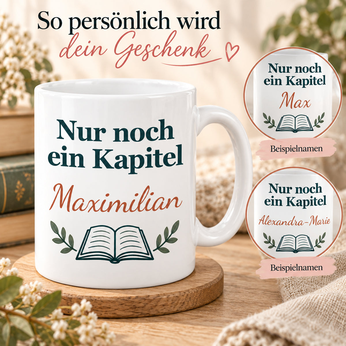 Lesetasse mit Name – Seite für Seite, Katze & Bücher, 330 ml – Bild 5