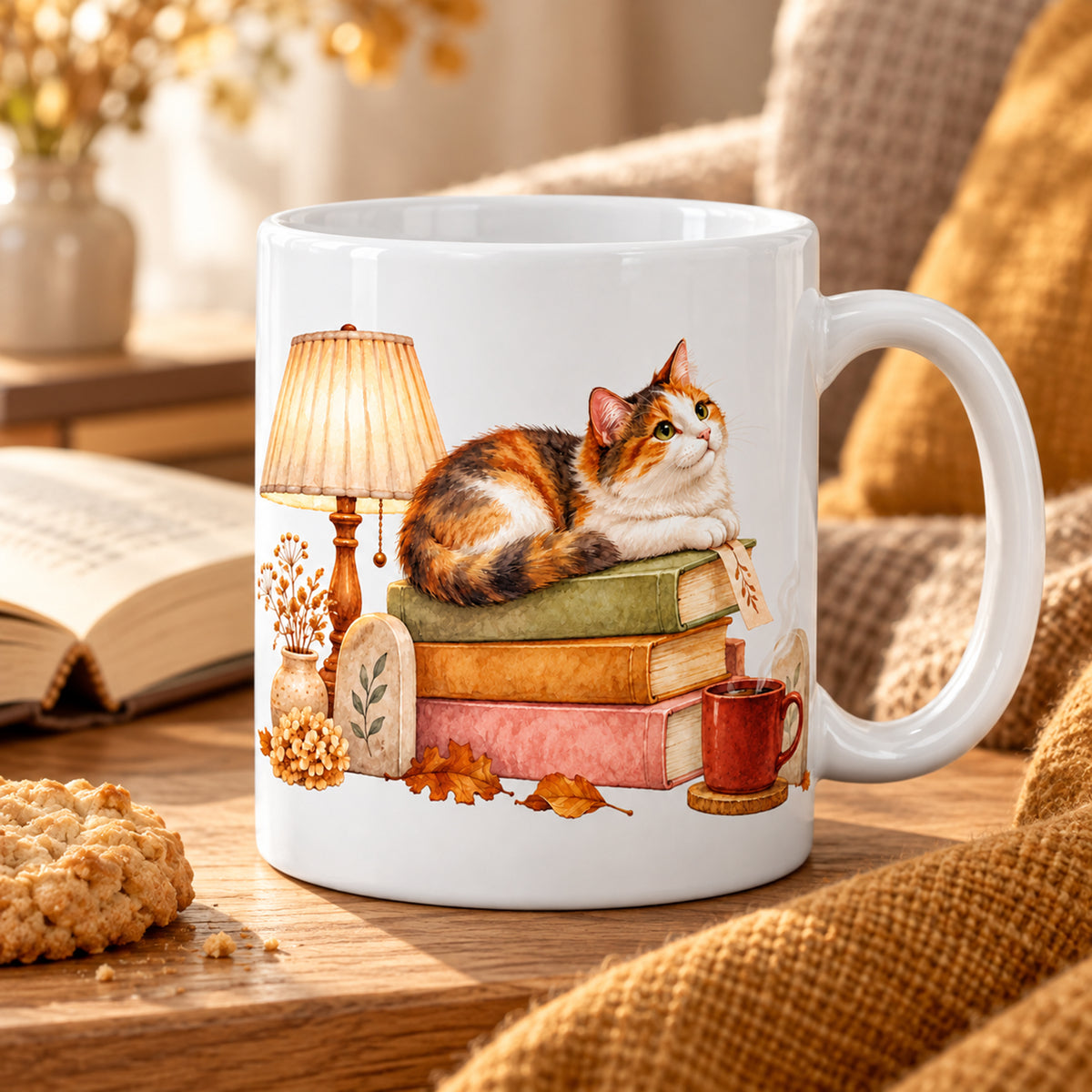Lesetasse mit Name – Gemütlicher Bücherabend, Katze & Bücher, 330 ml – Bild 8