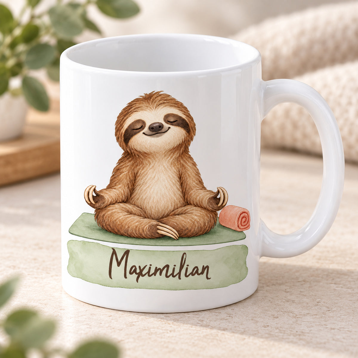Faultier-Tasse Yoga-Auszeit – Henkelansicht