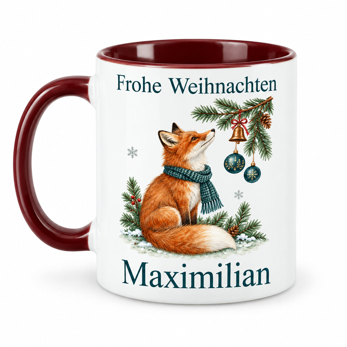 Fuchs – Rückseite der personalisierten Weihnachtstasse