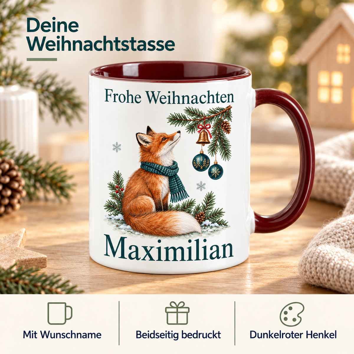 Fuchs – Eigenschaften der personalisierten Weihnachtstasse