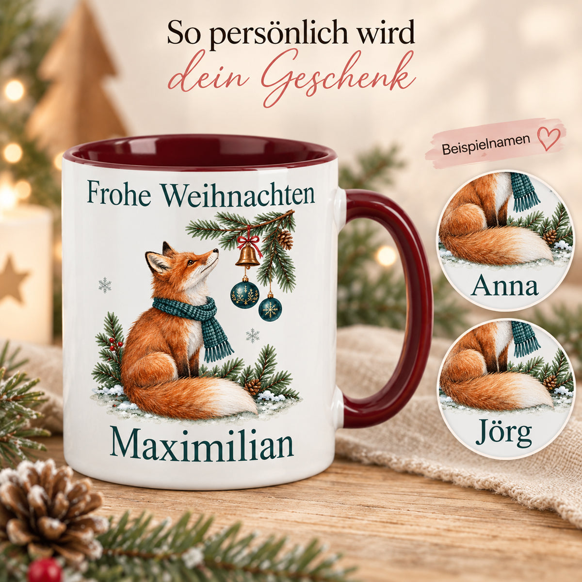Fuchs – Personalisierung der personalisierten Weihnachtstasse