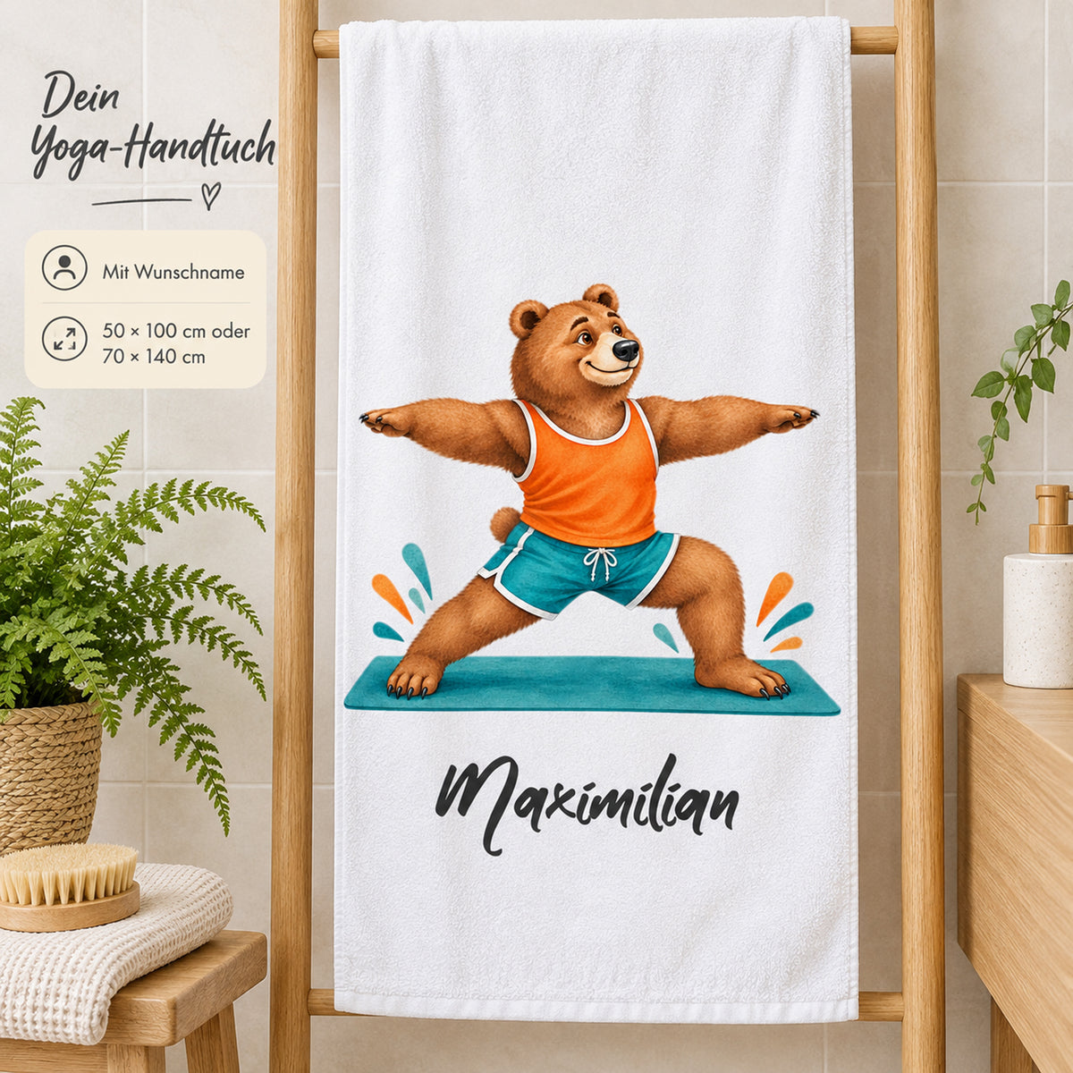 Personalisiertes Handtuch mit Yoga-Bär und Wunschname – Ansicht 4